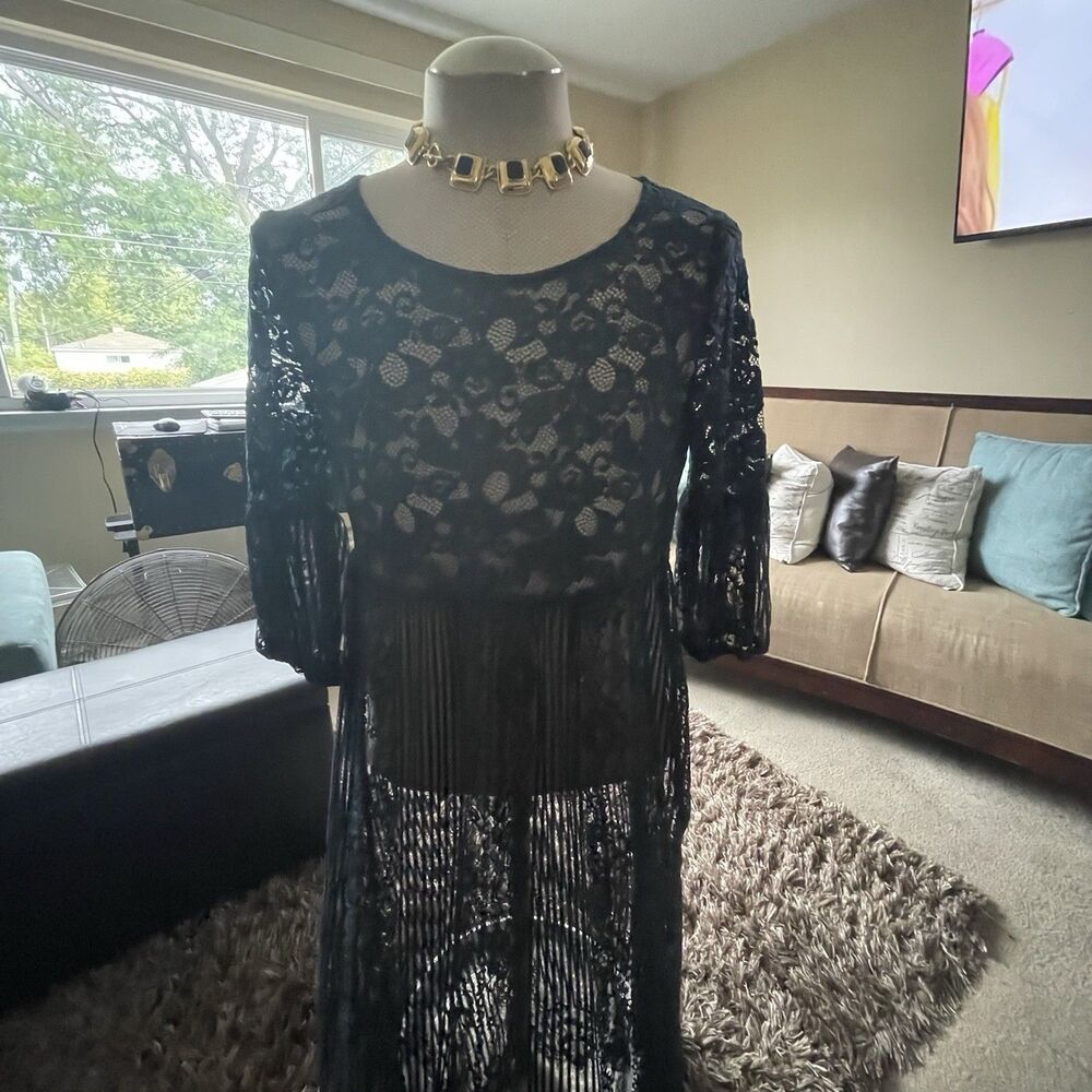 Suzanne Betro Lace Dress Women's Large Green Sheer Whimsygoth Fairy Boho Unlined